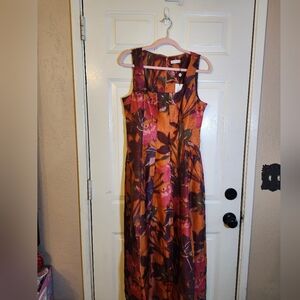 Avec Les Filles Vibrant Orange and Brown Floral Maxi Dress Jardin Dress